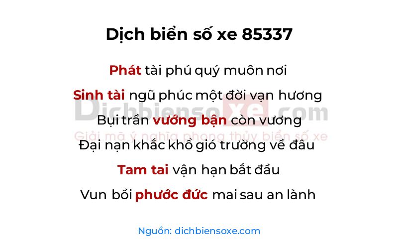 Dịch thơ biển số 85337