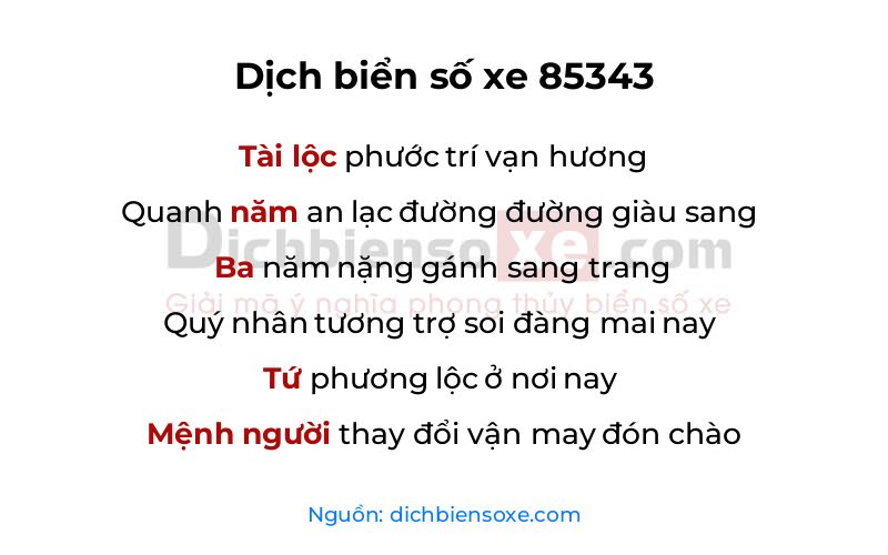 Dịch thơ biển số 85343