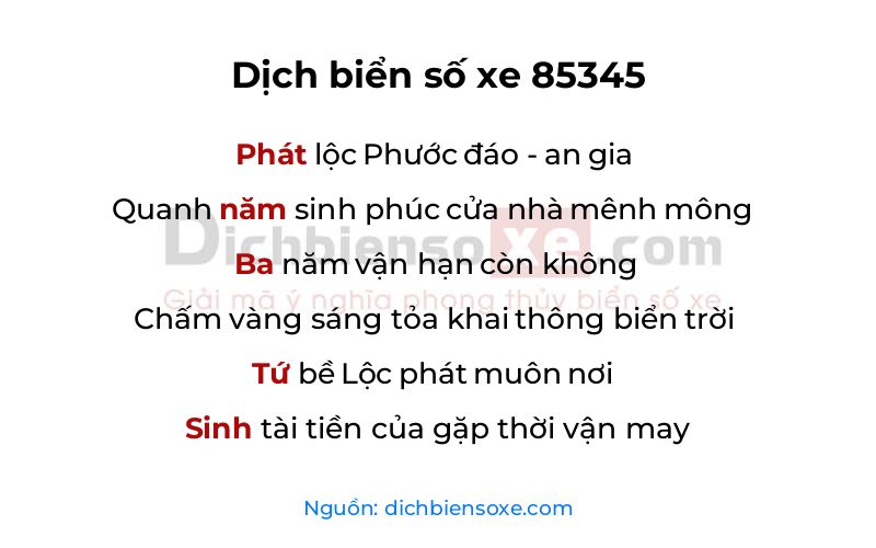 Dịch thơ biển số 85345
