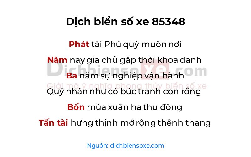 Dịch thơ biển số 85348