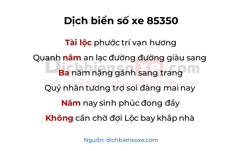 Dịch thơ biển số 85350