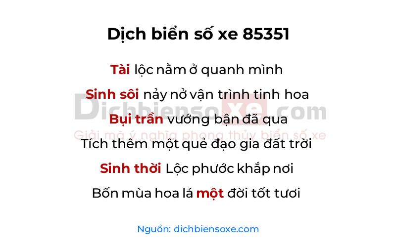 Dịch thơ biển số 85351