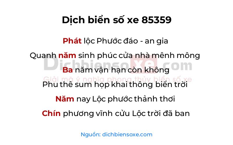 Dịch thơ biển số 85359