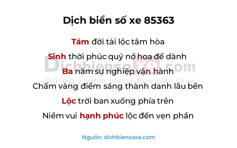 Dịch thơ biển số 85363