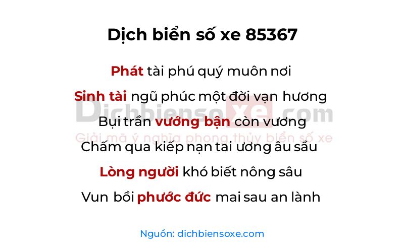 Dịch thơ biển số 85367