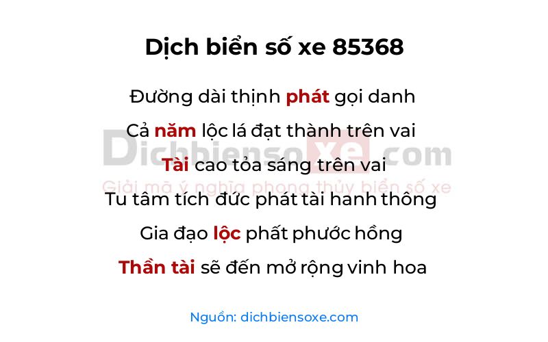 Dịch thơ biển số 85368