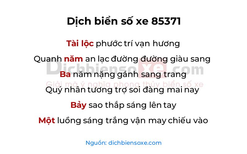 Dịch thơ biển số 85371