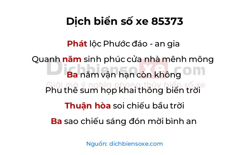 Dịch thơ biển số 85373