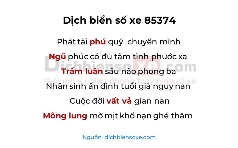 Dịch thơ biển số 85374