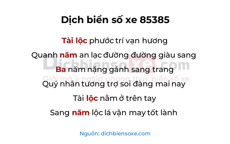 Dịch thơ biển số 85385