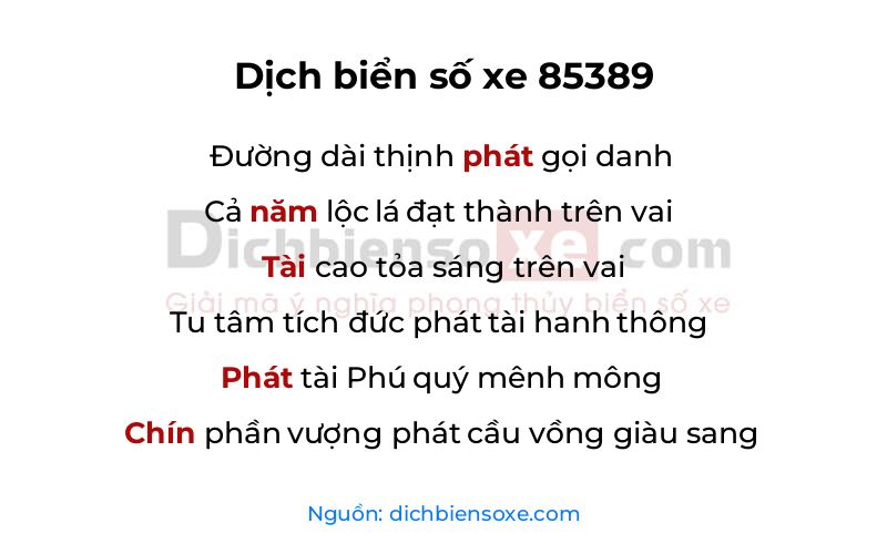 Dịch thơ biển số 85389