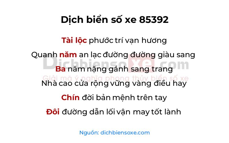 Dịch thơ biển số 85392