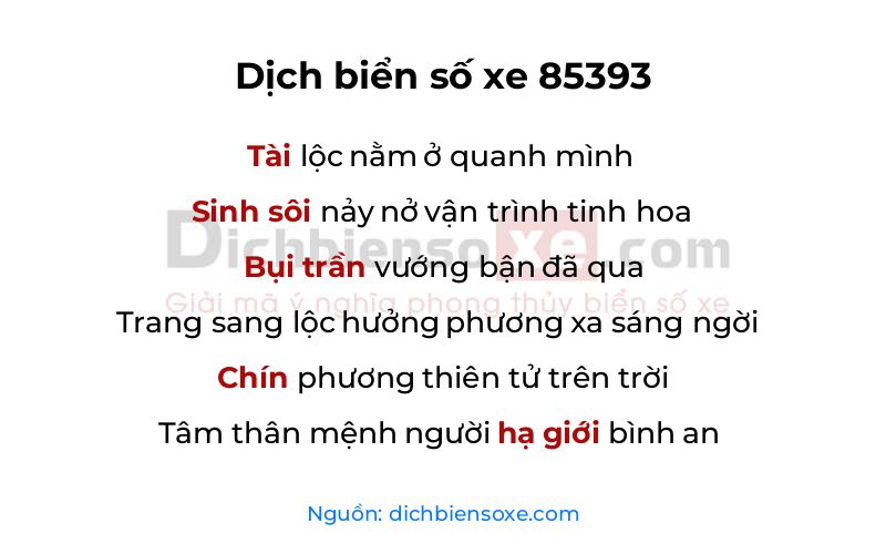 Dịch thơ biển số 85393