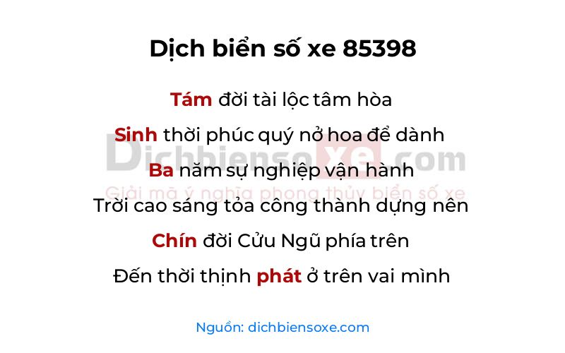 Dịch thơ biển số 85398
