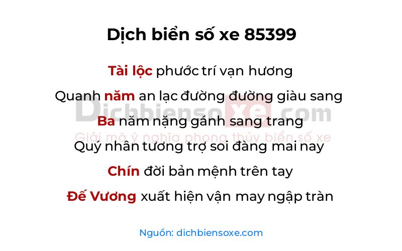 Dịch thơ biển số 85399