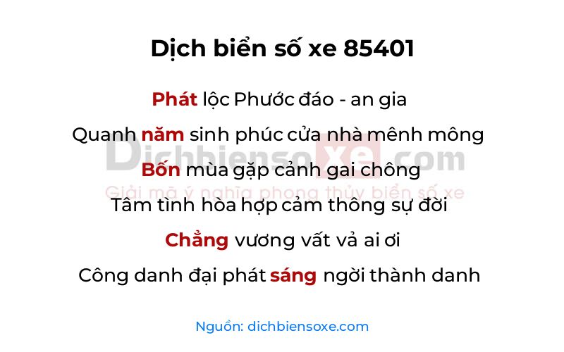 Dịch thơ biển số 85401