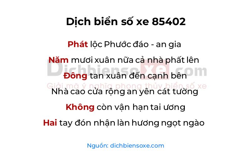 Dịch thơ biển số 85402
