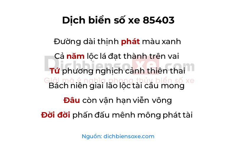 Dịch thơ biển số 85403