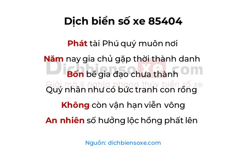 Dịch thơ biển số 85404