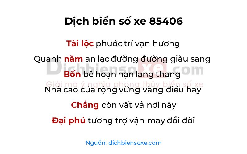 Dịch thơ biển số 85406
