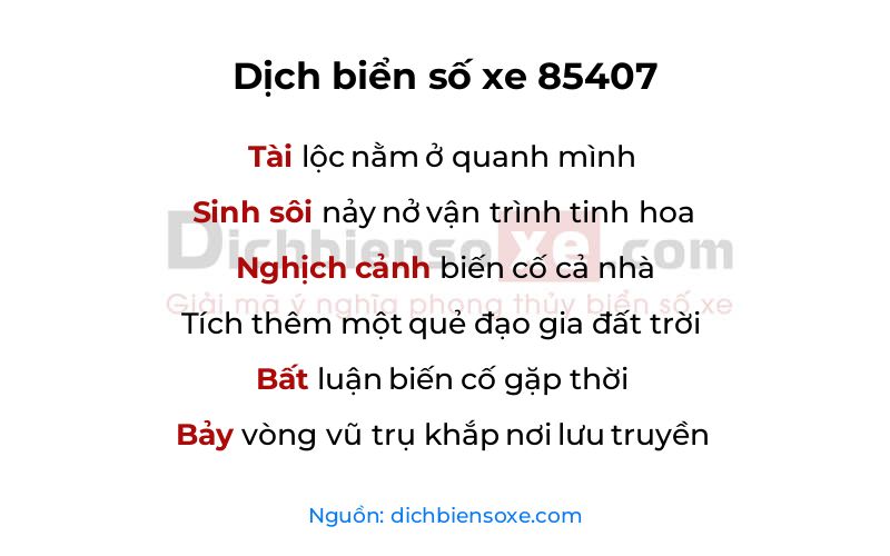 Dịch thơ biển số 85407