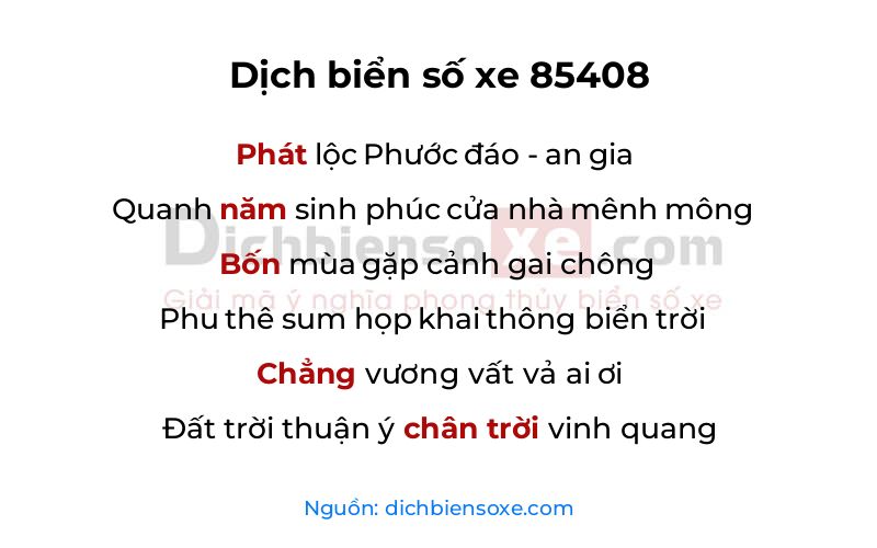 Dịch thơ biển số 85408