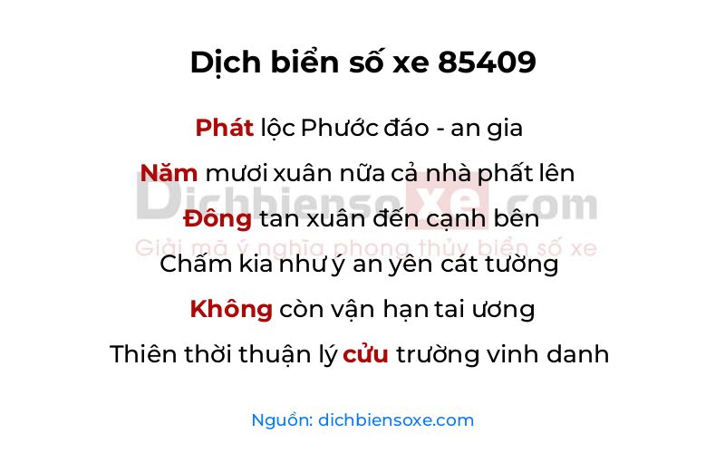 Dịch thơ biển số 85409