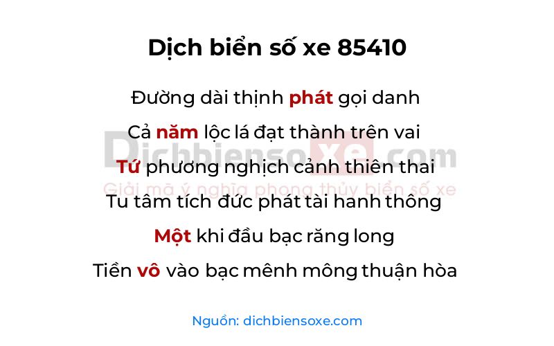 Dịch thơ biển số 85410