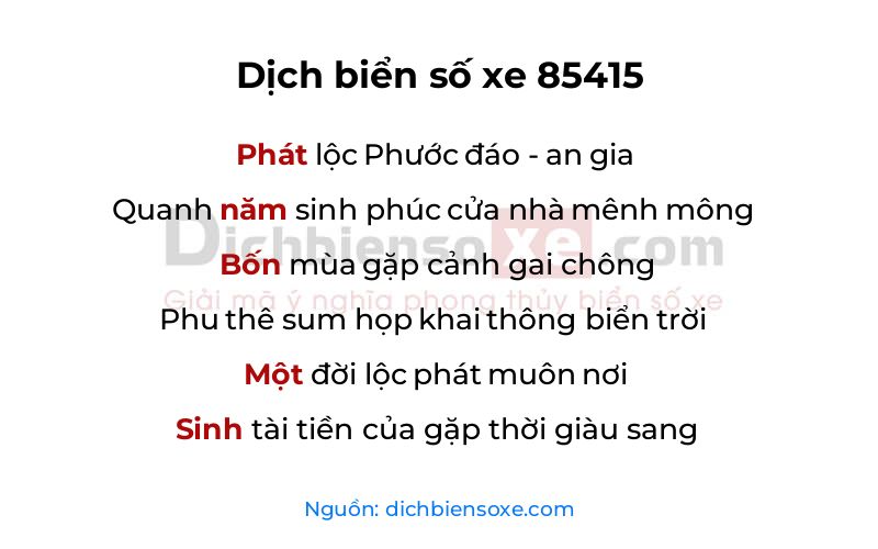 Dịch thơ biển số 85415