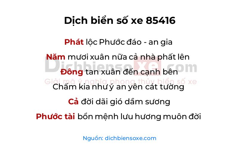 Dịch thơ biển số 85416