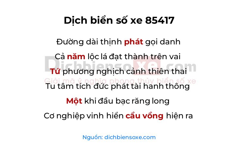 Dịch thơ biển số 85417