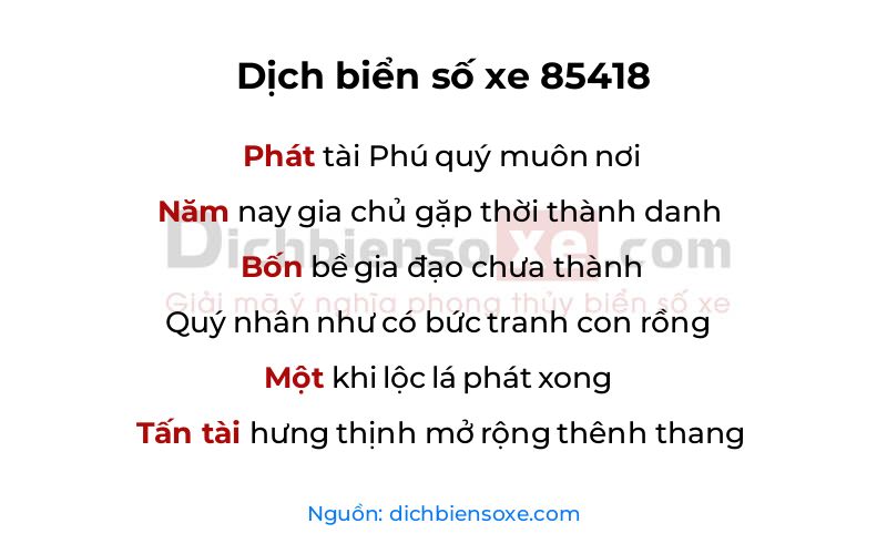 Dịch thơ biển số 85418