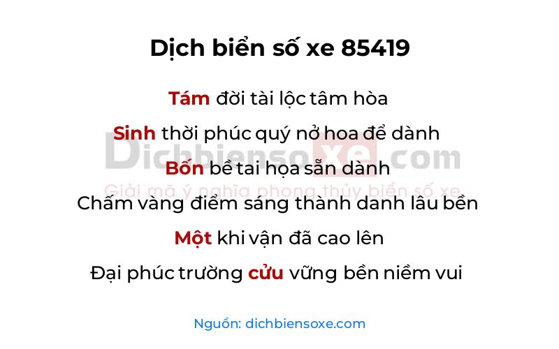 Dịch thơ biển số 85419