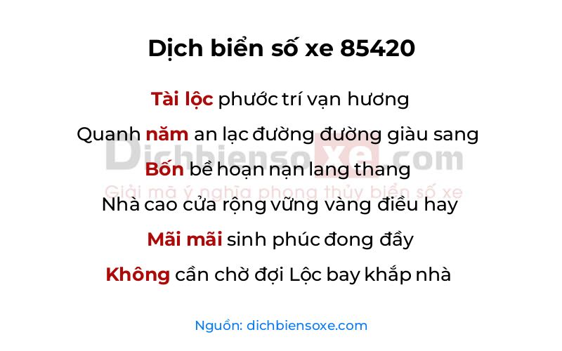 Dịch thơ biển số 85420