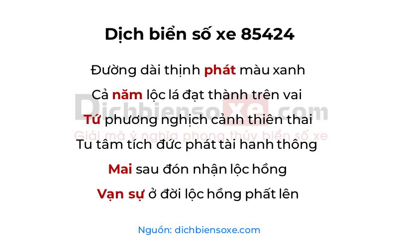 Dịch thơ biển số 85424