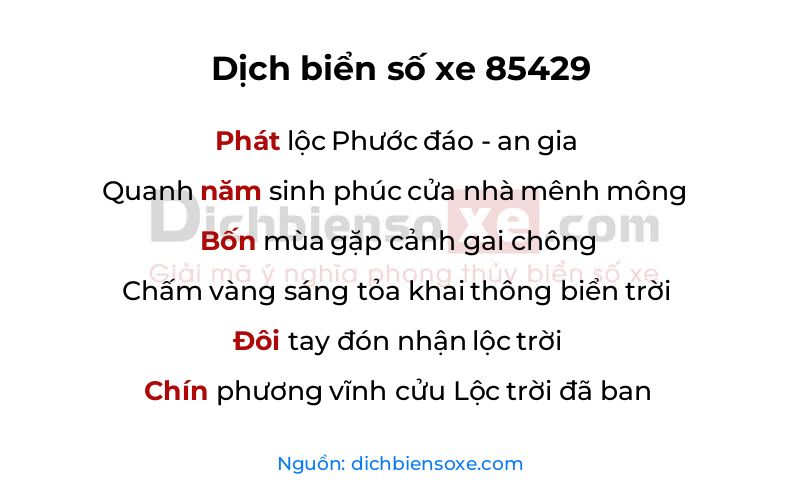 Dịch thơ biển số 85429