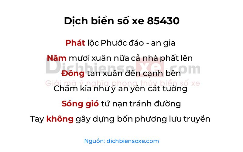 Dịch thơ biển số 85430