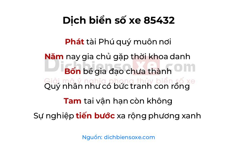 Dịch thơ biển số 85432