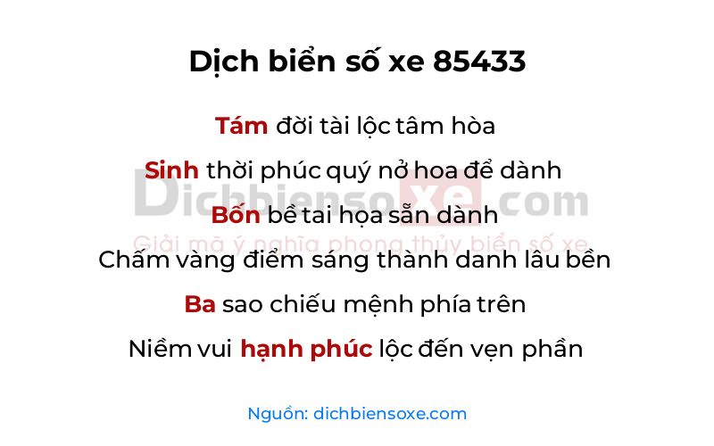 Dịch thơ biển số 85433