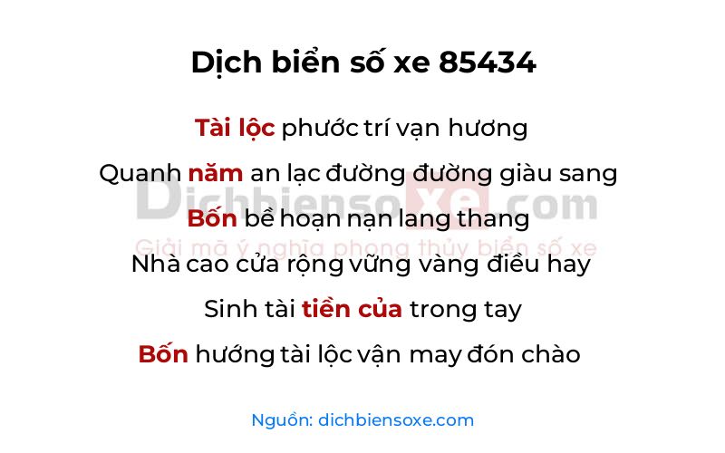 Dịch thơ biển số 85434