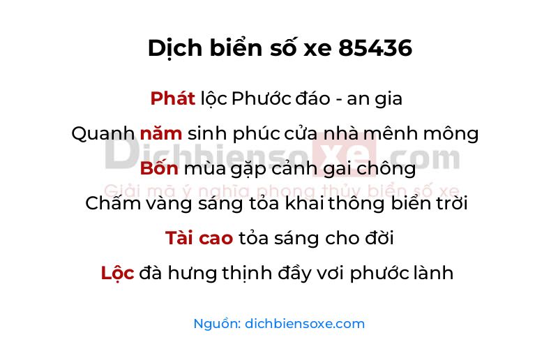 Dịch thơ biển số 85436