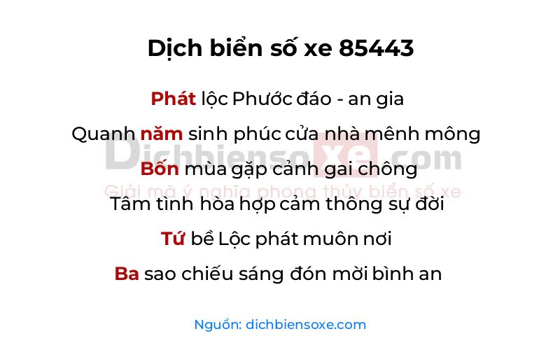 Dịch thơ biển số 85443
