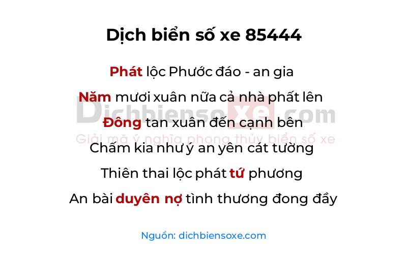 Dịch thơ biển số 85444