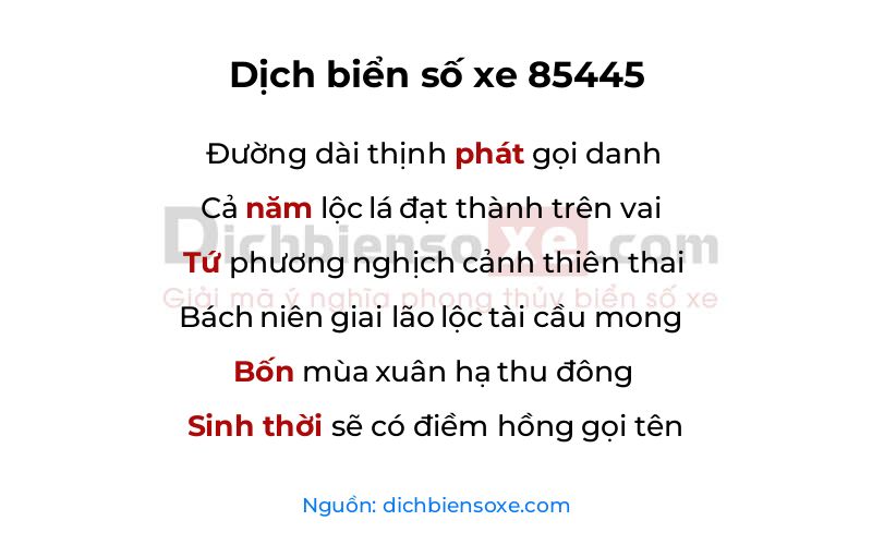 Dịch thơ biển số 85445