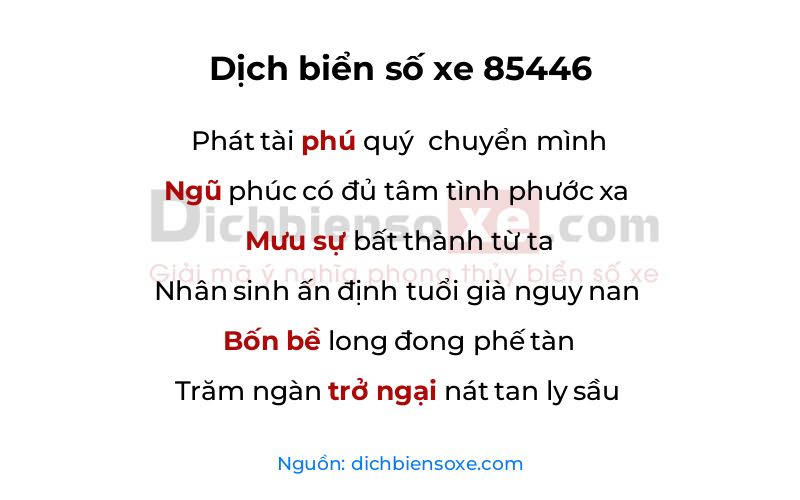 Dịch thơ biển số 85446