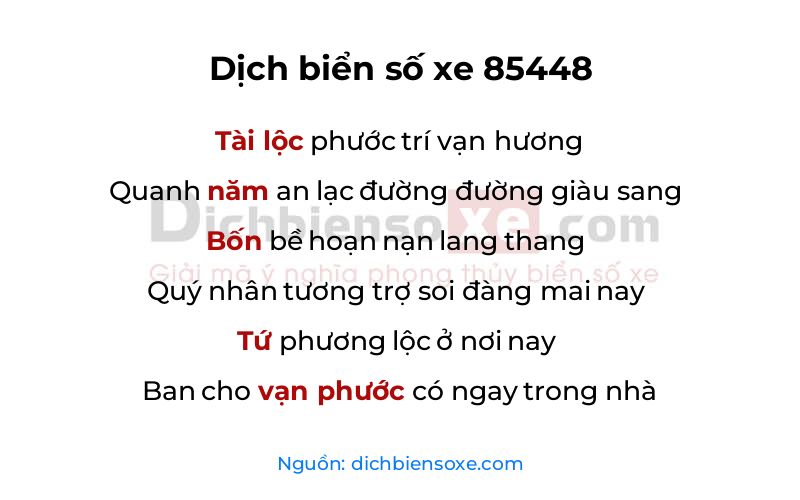Dịch thơ biển số 85448