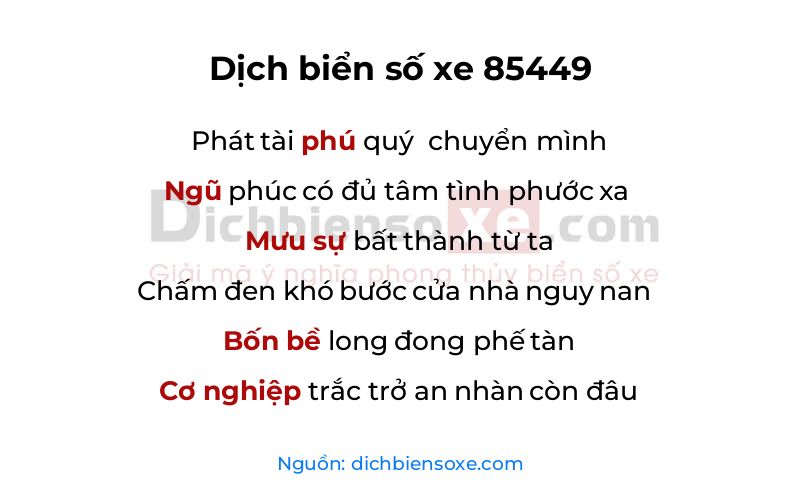 Dịch thơ biển số 85449