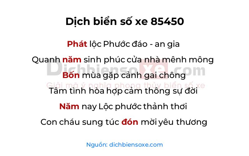 Dịch thơ biển số 85450