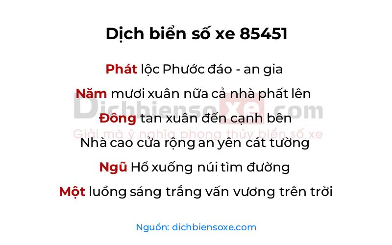 Dịch thơ biển số 85451