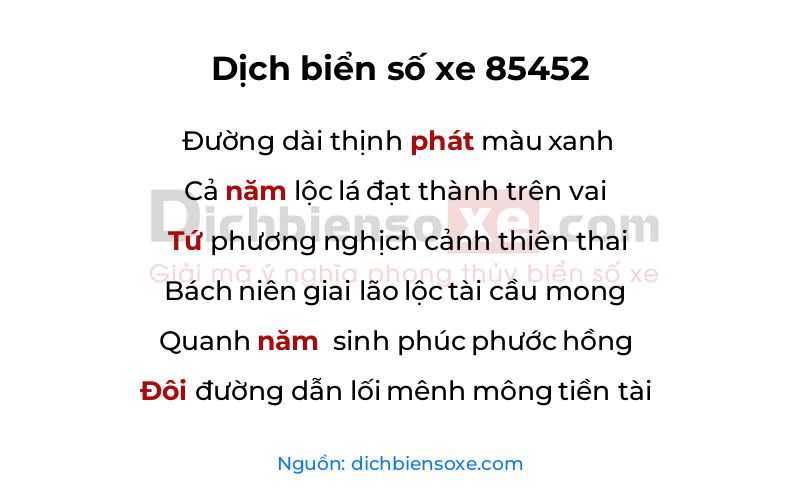 Dịch thơ biển số 85452